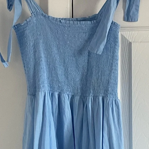 Xirena Loraine Smocked Tiered Cotton Midi Dress Blue Cottage Prairie Summer - Picture 5 of 8